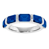 Platinum Emerald Lab-Grown Blue Sapphire Bar Channel-Set Anniversary Band - view 3