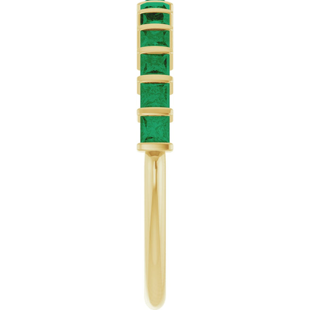 14K Gold Square Natural Green Emerald Bar Channel-Set Anniversary Band - Yellow Gold - view 4