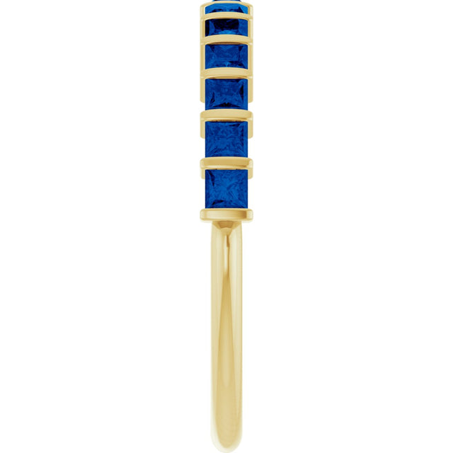 14K Gold Square Natural Blue Sapphire Bar Channel-Set Anniversary Band - Yellow Gold - view 4