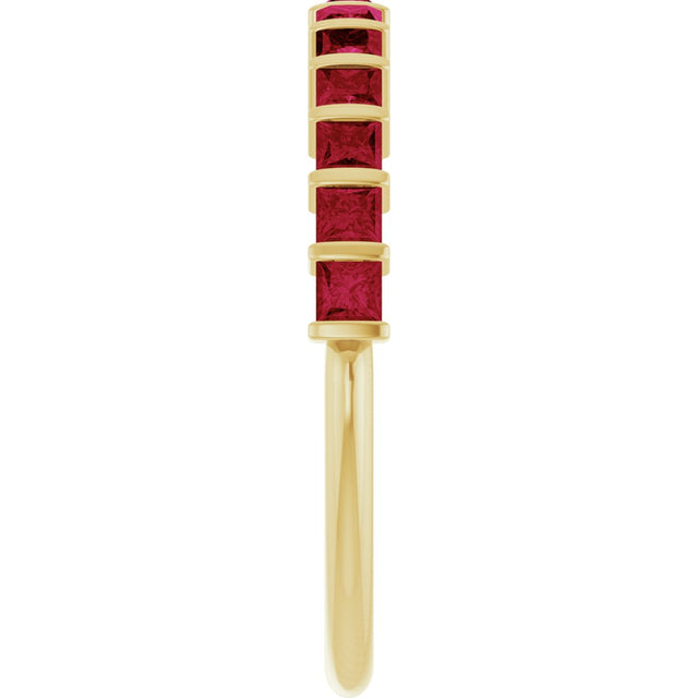 14K Gold Square Lab-Grown Red Ruby Bar Channel-Set Anniversary Band - Yellow Gold - view 4