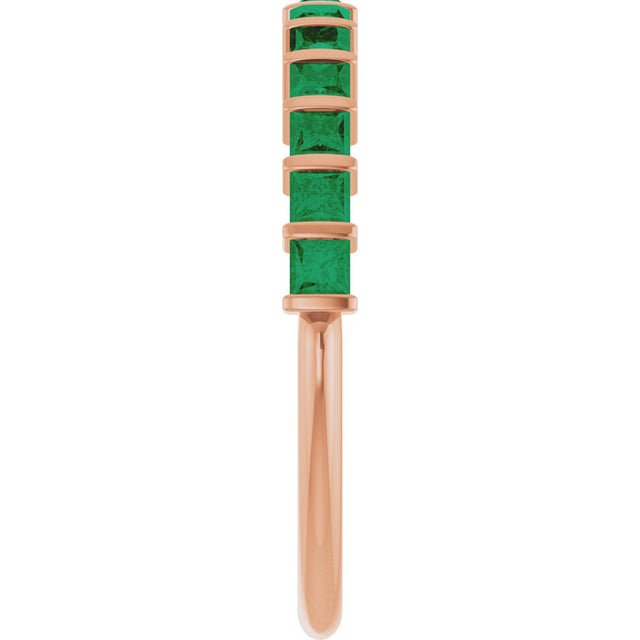 14K Gold Square Lab-Grown Green Emerald Bar Channel-Set Anniversary Band - Rose Gold - view 4
