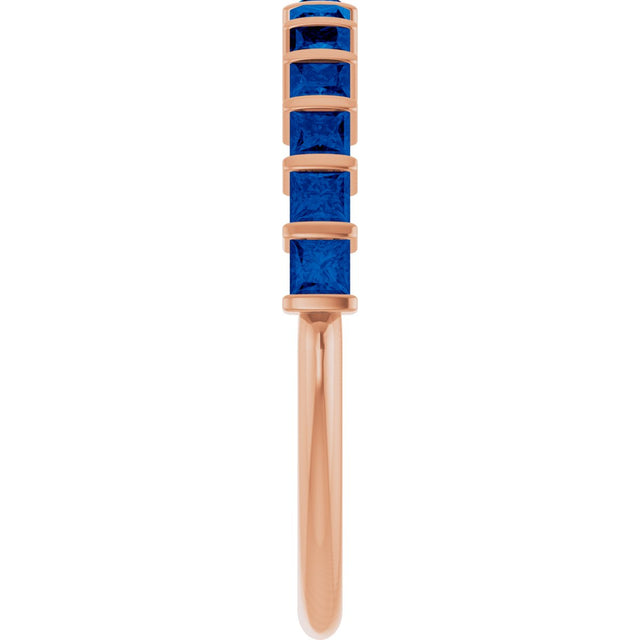 14K Gold Square Lab-Grown Blue Sapphire Bar Channel-Set Anniversary Band - Rose Gold - view 4