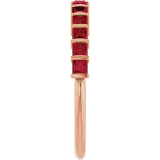 14K Gold Square Lab-Grown Red Ruby Bar Channel-Set Anniversary Band - Rose Gold - view 4