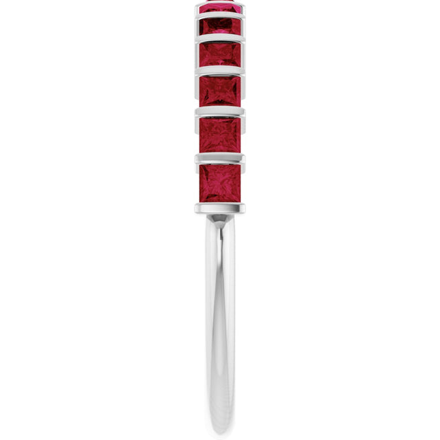 14K Gold Square Lab-Grown Red Ruby Bar Channel-Set Anniversary Band - White Gold - view 4