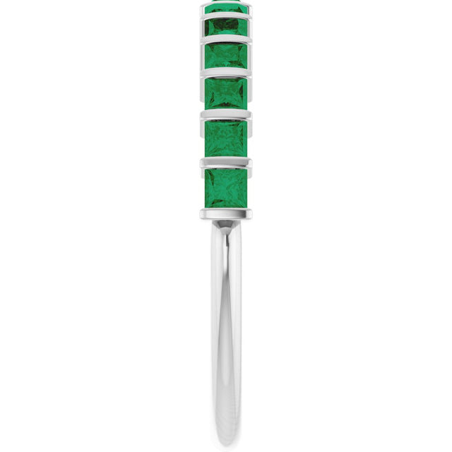 Platinum Square Natural Green Emerald Bar Channel-Set Anniversary Band - view 4