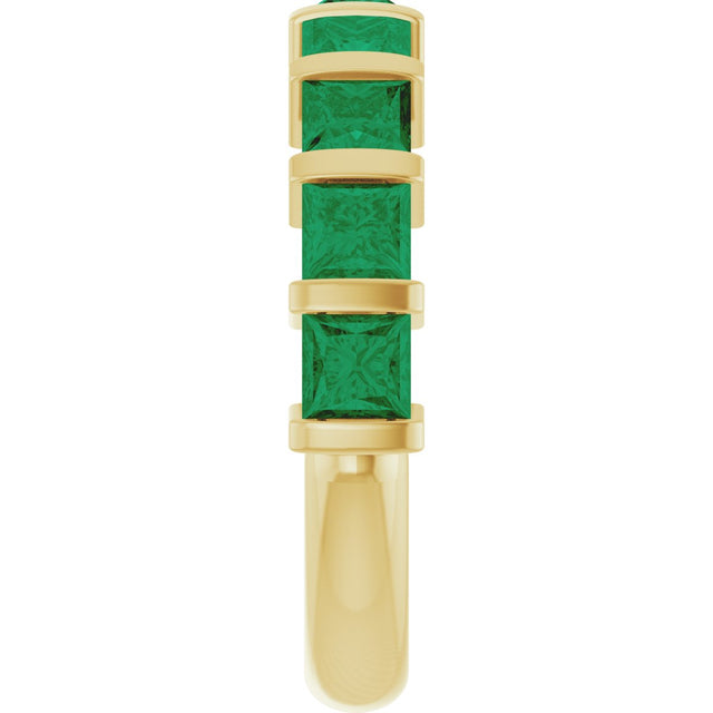 14K Gold Square Lab-Grown Green Emerald Bar Channel-Set Anniversary Band - Yellow Gold - view 4