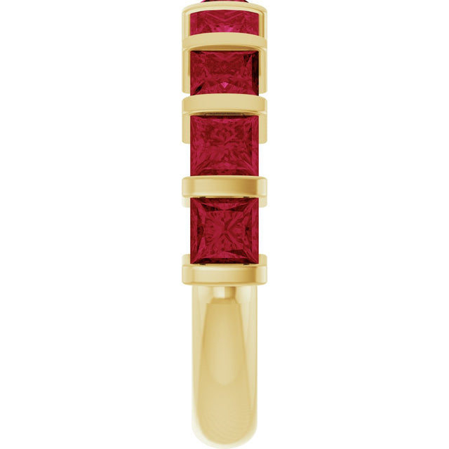 14K Gold Square Lab-Grown Red Ruby Bar Channel-Set Anniversary Band - Yellow Gold - view 4
