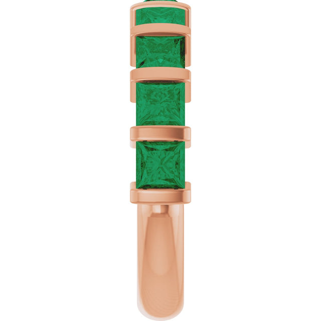 14K Gold Square Lab-Grown Green Emerald Bar Channel-Set Anniversary Band - Rose Gold - view 4