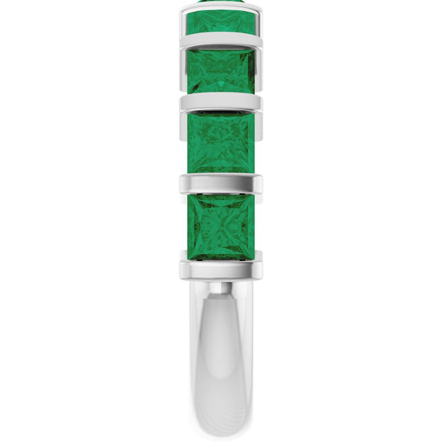 Platinum Square Lab-Grown Green Emerald Bar Channel-Set Anniversary Band - view 4