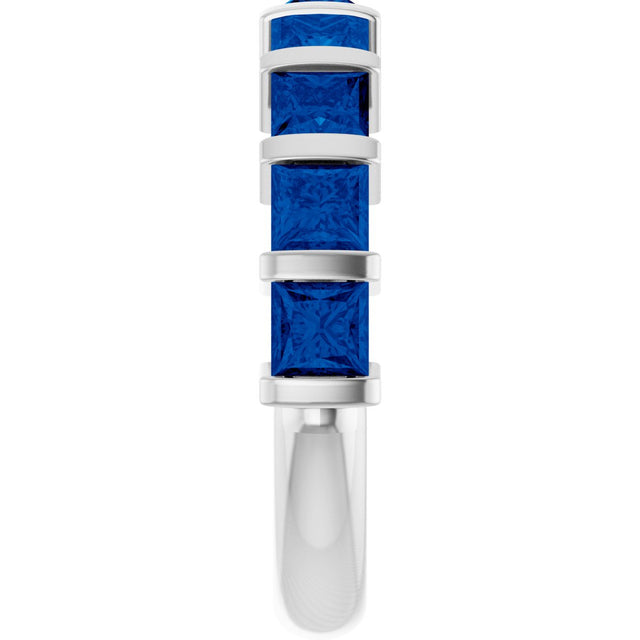 Platinum Square Lab-Grown Blue Sapphire Bar Channel-Set Anniversary Band - view 4