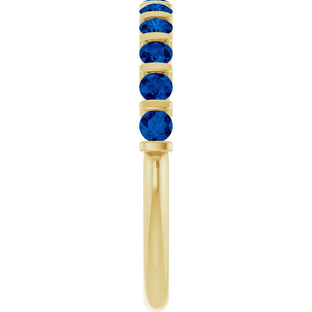 14K Gold Round Natural Blue Sapphire Bar Channel-Set Anniversary Band - Yellow Gold - view 4