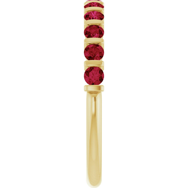 14K Gold Round Natural Red Ruby Bar Channel-Set Anniversary Band - Yellow Gold - view 4