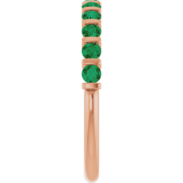 14K Gold Round Lab-Grown Green Emerald Bar Channel-Set Anniversary Band - Rose Gold - view 4