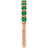 14K Gold Round Natural Green Emerald Bar Channel-Set Anniversary Band - Rose Gold - view 4