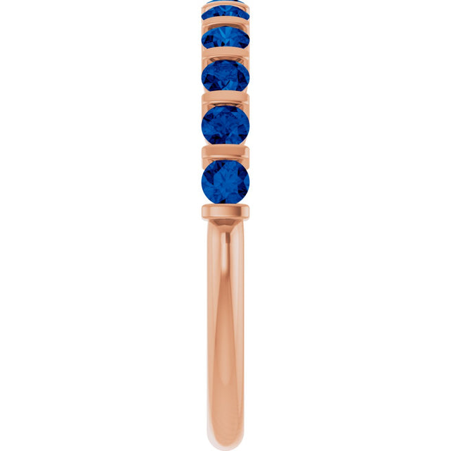 14K Gold Round Natural Blue Sapphire Bar Channel-Set Anniversary Band - Rose Gold - view 4