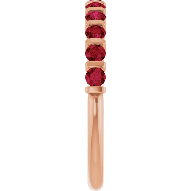 14K Gold Round Natural Red Ruby Bar Channel-Set Anniversary Band - Rose Gold - view 4