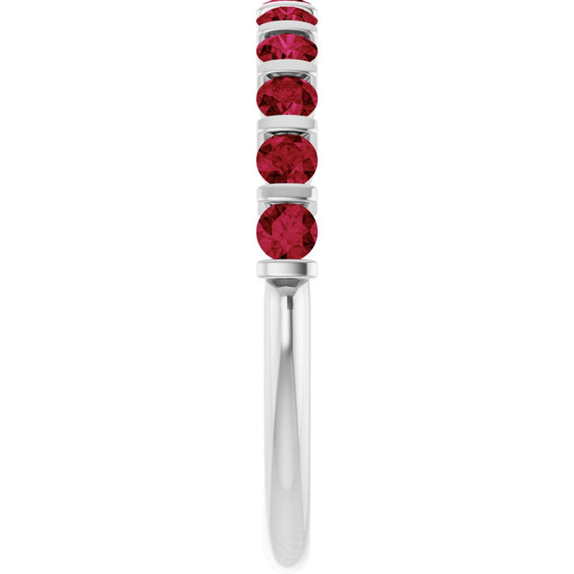Platinum Round Lab-Grown Red Ruby Bar Channel-Set Anniversary Band - view 4