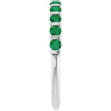 Platinum Round Lab-Grown Green Emerald Bar Channel-Set Anniversary Band - view 4