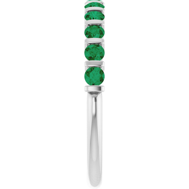 Platinum Round Lab-Grown Green Emerald Bar Channel-Set Anniversary Band - view 4