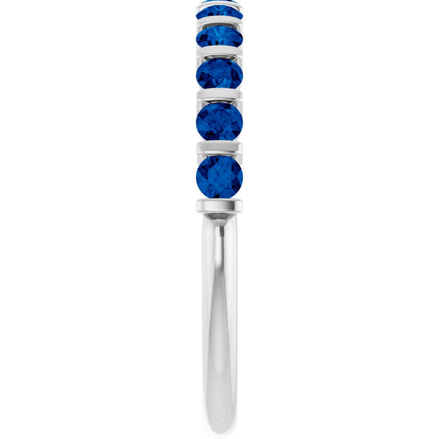 14K Gold Round Natural Blue Sapphire Bar Channel-Set Anniversary Band - White Gold - view 4