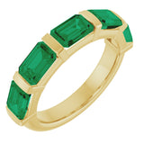 14K Gold Emerald Natural Green Emerald Bar Channel-Set Anniversary Band - Yellow Gold