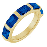 14K Gold Emerald Natural Blue Sapphire Bar Channel-Set Anniversary Band - Yellow Gold