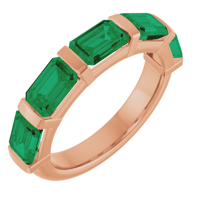 14K Gold Emerald Natural Green Emerald Bar Channel-Set Anniversary Band - Rose Gold