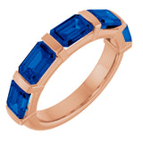 14K Gold Emerald Lab-Grown Blue Sapphire Bar Channel-Set Anniversary Band - Rose Gold
