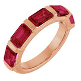 14K Gold Emerald Natural Red Ruby Bar Channel-Set Anniversary Band - Rose Gold