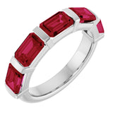 14K Gold Emerald Lab-Grown Red Ruby Bar Channel-Set Anniversary Band - White Gold