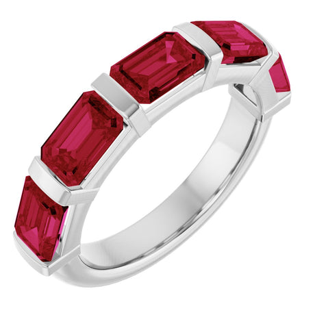 Platinum Emerald Lab-Grown Red Ruby Bar Channel-Set Anniversary Band