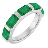 14K Gold Emerald Natural Green Emerald Bar Channel-Set Anniversary Band - White Gold