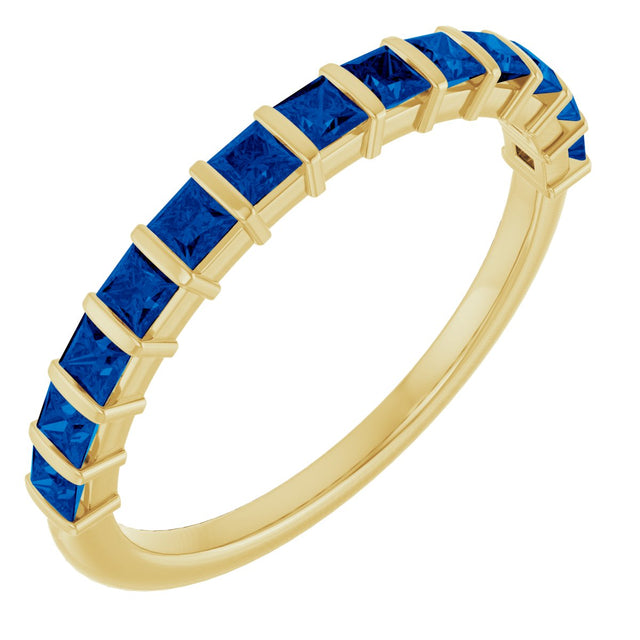 14K Gold Square Lab-Grown Blue Sapphire Bar Channel-Set Anniversary Band - Yellow Gold
