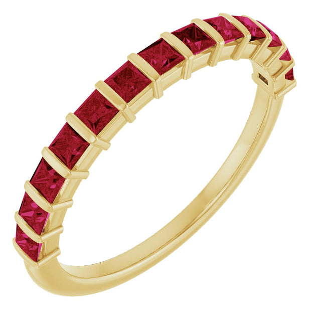 14K Gold Square Lab-Grown Red Ruby Bar Channel-Set Anniversary Band - Yellow Gold