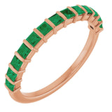 14K Gold Square Lab-Grown Green Emerald Bar Channel-Set Anniversary Band - Rose Gold