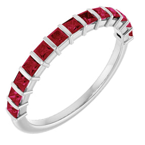 Platinum Square Lab-Grown Red Ruby Bar Channel-Set Anniversary Band