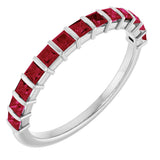 14K Gold Square Lab-Grown Red Ruby Bar Channel-Set Anniversary Band - White Gold