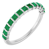 14K Gold Square Lab-Grown Green Emerald Bar Channel-Set Anniversary Band - White Gold