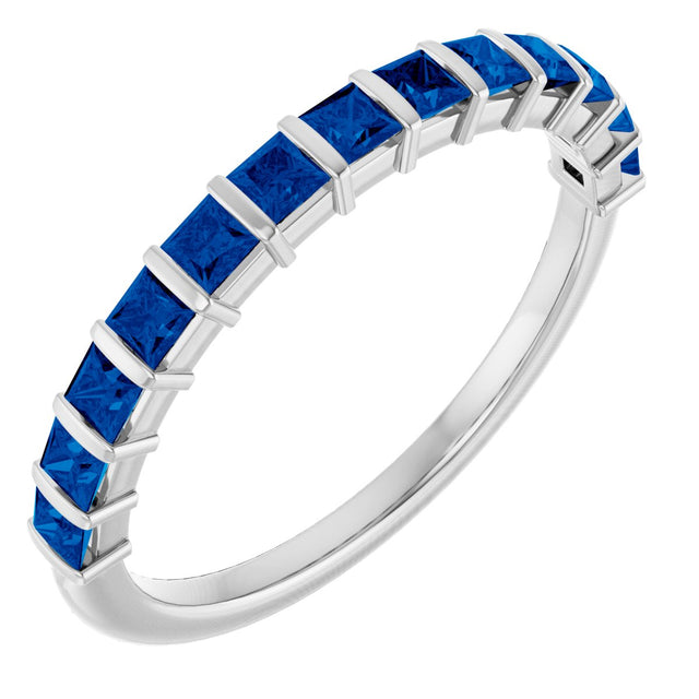 14K Gold Square Natural Blue Sapphire Bar Channel-Set Anniversary Band - White Gold