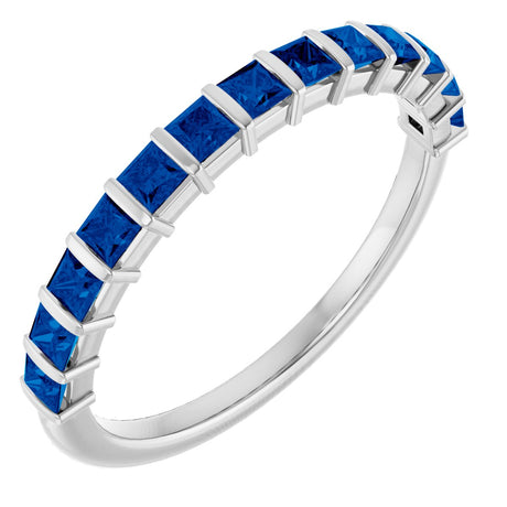 Platinum Square Lab-Grown Blue Sapphire Bar Channel-Set Anniversary Band