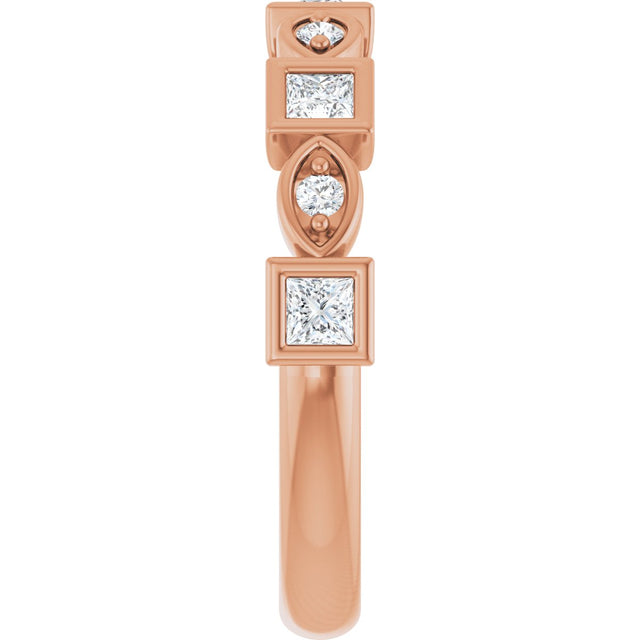 14K Gold Square Natural Diamond Anniversary Band – 1/5–9/10 CTW - Rose Gold - view 4