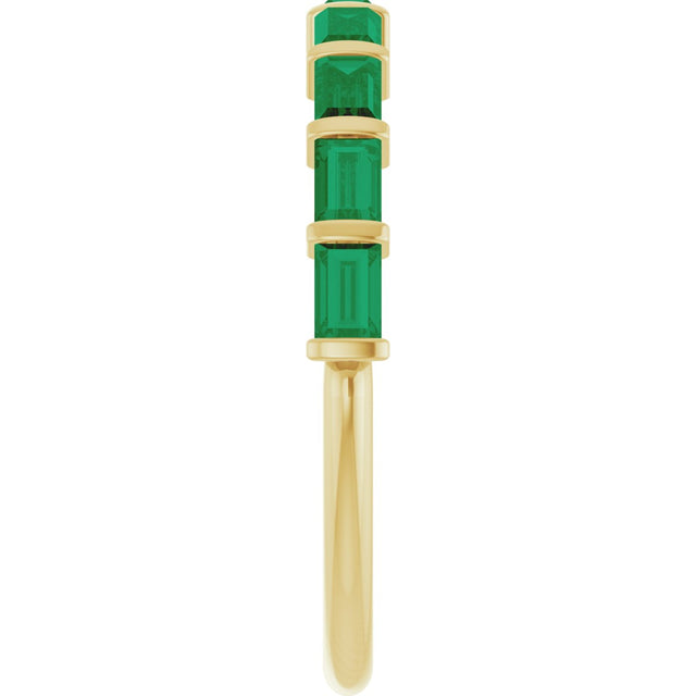 14K Gold Straight Baguette Lab-Grown Green Emerald Bar Channel-Set Anniversary Band - Yellow Gold - view 4