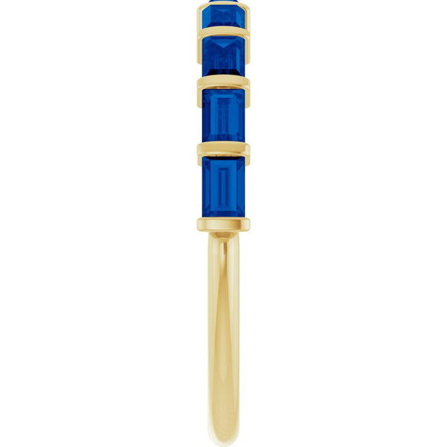 14K Gold Straight Baguette Natural Blue Sapphire Bar Channel-Set Anniversary Band - Yellow Gold - view 4