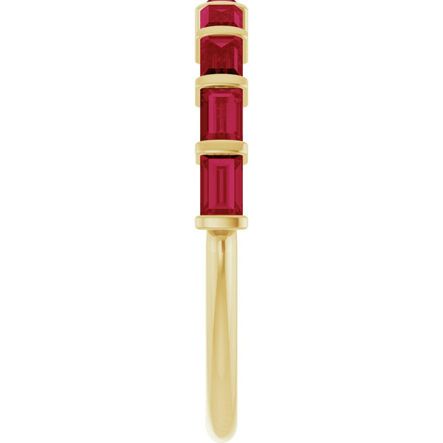14K Gold Straight Baguette Natural Red Ruby Bar Channel-Set Anniversary Band - Yellow Gold - view 4