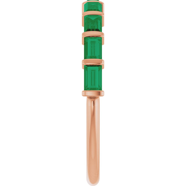 14K Gold Straight Baguette Lab-Grown Green Emerald Bar Channel-Set Anniversary Band - Rose Gold - view 4