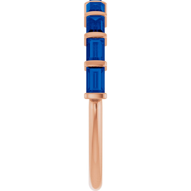 14K Gold Straight Baguette Natural Blue Sapphire Bar Channel-Set Anniversary Band - Rose Gold - view 4