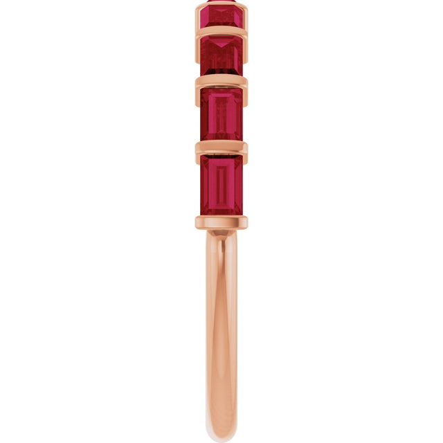 14K Gold Straight Baguette Natural Red Ruby Bar Channel-Set Anniversary Band - Rose Gold - view 4