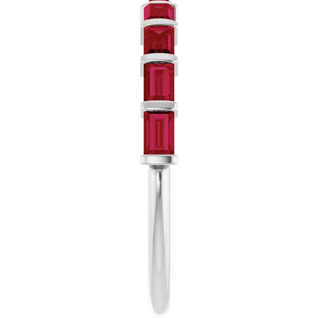 Platinum Straight Baguette Natural Red Ruby Bar Channel-Set Anniversary Band - view 4