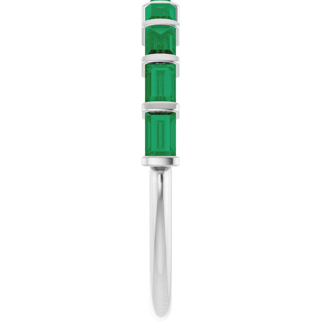 Platinum Straight Baguette Natural Green Emerald Bar Channel-Set Anniversary Band - view 4