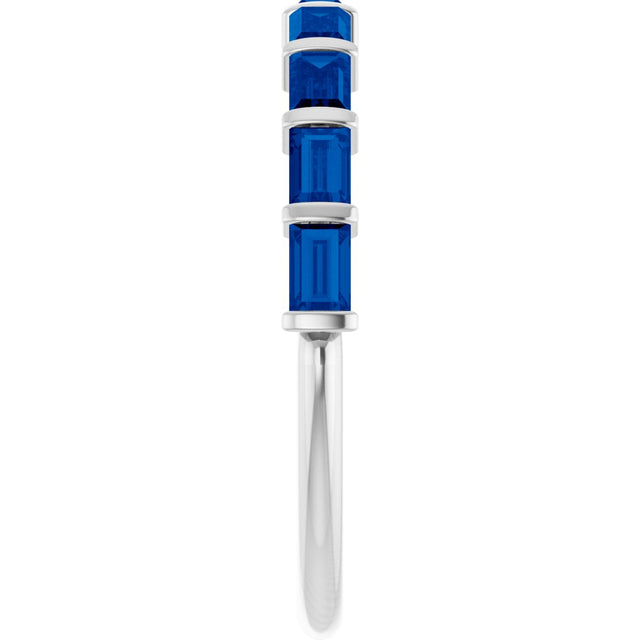 Platinum Straight Baguette Lab-Grown Blue Sapphire Bar Channel-Set Anniversary Band - view 4